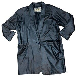 Izzi Womens VTG Leather Trench Coat Size M Black Film Noir Mafia